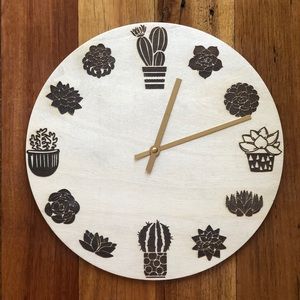 Succulent Engraved Clock